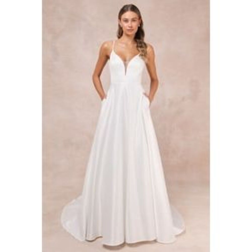 Elegant White Spaghetti-Strap A-Line Dress